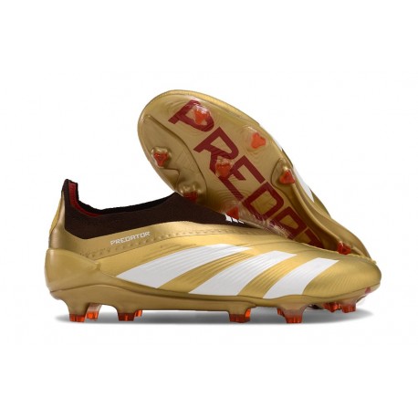 Adidas Predator Elite Snörlösa FG Guld Vit Röd