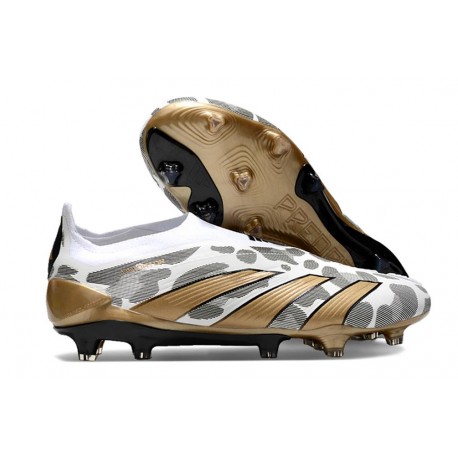 Adidas Predator Elite Snörlösa FG Guld Vit Grå